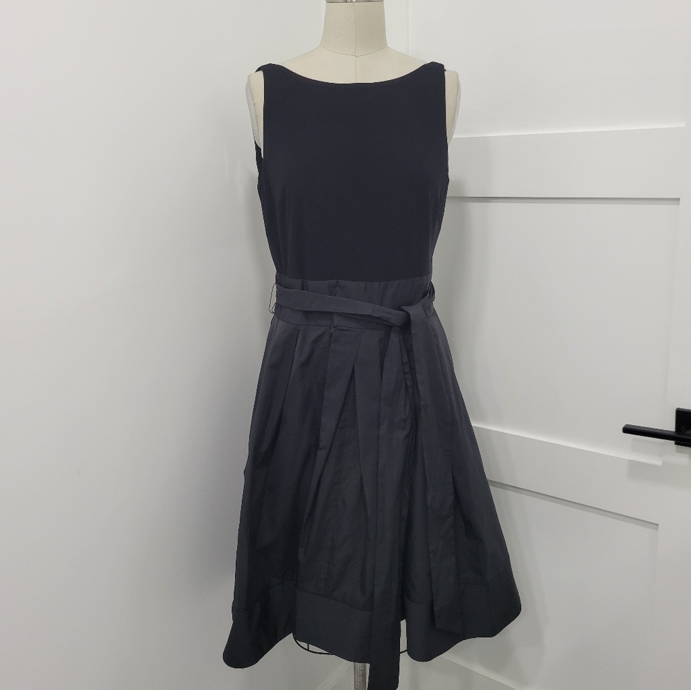 LRL RALPH LAUREN Black Sleeveless Dress Tafetta Full Skirt, Bow, Pockets Size 12 - Picture 3 of 11